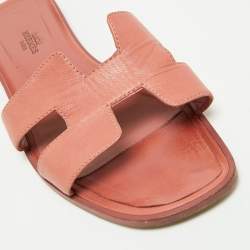 Hermes Pink Leather Oran Flat Slides Size 40