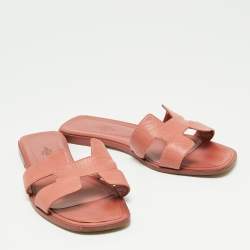 Hermes Pink Leather Oran Flat Slides Size 40