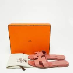 Hermes Pink Leather Oran Flat Slides Size 40