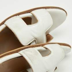 Hermes White Leather Night Slingback Sandals Size 38