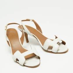 Hermes White Leather Night Slingback Sandals Size 38