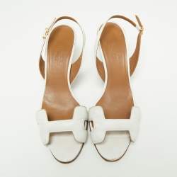 Hermes White Leather Night Slingback Sandals Size 38
