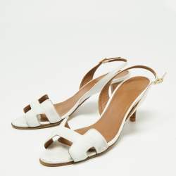 Hermes White Leather Night Slingback Sandals Size 38