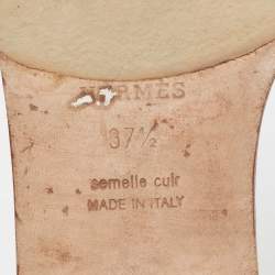 Pre Owned Hermes Brown Leather Oran Flat Slides Size 37.5