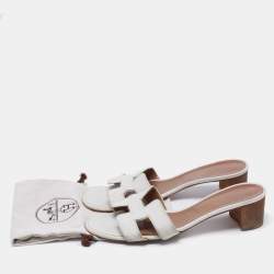 Hermes White Leather Oasis Slide Sandals Size 41