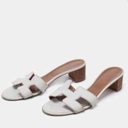 Hermes White Leather Oasis Slide Sandals Size 41