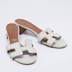 Hermes White Leather Oasis Slide Sandals Size 41