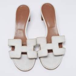Hermes White Leather Oasis Slide Sandals Size 41