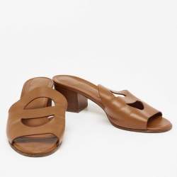 Pre Owned Hermes Brown Leather Mona Sandals Size 41