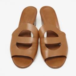 Pre Owned Hermes Brown Leather Mona Sandals Size 41