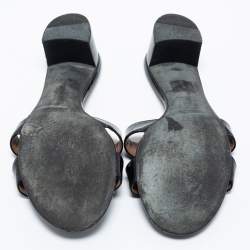 Hermes Black Patent Leather Oasis Slide Sandals Size 40.5