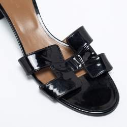 Hermes Black Patent Leather Oasis Slide Sandals Size 40.5
