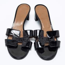 Hermes Black Patent Leather Oasis Slide Sandals Size 40.5