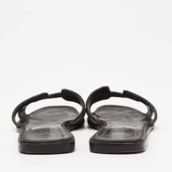 Pre Owned Hermés Black Crystal Embellished Suede Oran Flat Sandals Size 38