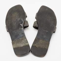 Pre Owned Hermés Black Crystal Embellished Suede Oran Flat Sandals Size 38