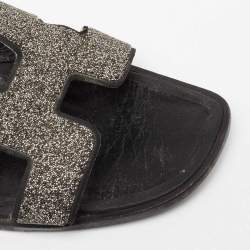 Pre Owned Hermés Black Crystal Embellished Suede Oran Flat Sandals Size 38