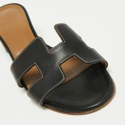 Pre Owned Hermes Black Leather Oasis Sandals Size 36.5