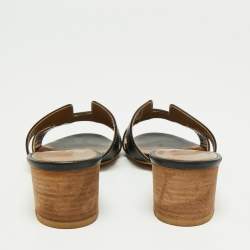 Pre Owned Hermes Black Leather Oasis Sandals Size 36.5