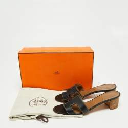 Pre Owned Hermes Black Leather Oasis Sandals Size 36.5