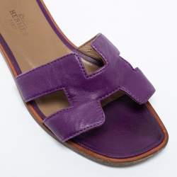 Pre Owned Hermes Purple Leather Oran Sandals Size 34