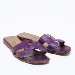 Pre Owned Hermes Purple Leather Oran Sandals Size 34