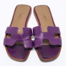 Pre Owned Hermes Purple Leather Oran Sandals Size 34
