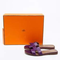Pre Owned Hermes Purple Leather Oran Sandals Size 34