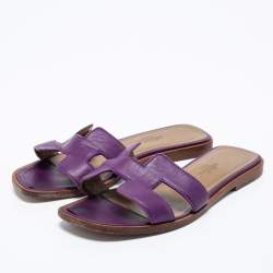 Pre Owned Hermes Purple Leather Oran Sandals Size 34