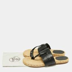Hermes Black Leather Ring Toe Flat Sandals Size 41