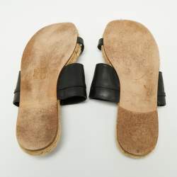 Hermes Black Leather Ring Toe Flat Sandals Size 41