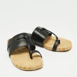 Hermes Black Leather Ring Toe Flat Sandals Size 41
