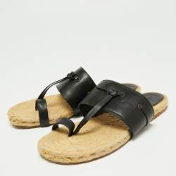 Hermes Black Leather Ring Toe Flat Sandals Size 41