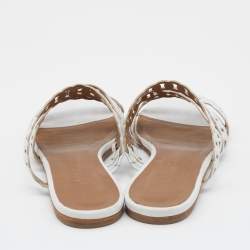 Pre Owned Hermes White Leather Thalassa Flat Slide Sandals Size 37.5
