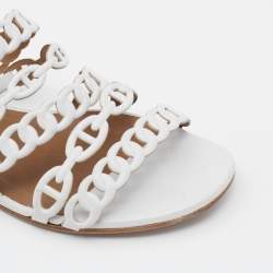 Pre Owned Hermes White Leather Thalassa Flat Slide Sandals Size 37.5