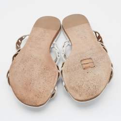 Pre Owned Hermes White Leather Thalassa Flat Slide Sandals Size 37.5