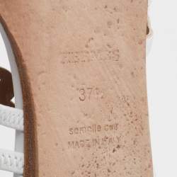 Pre Owned Hermes White Leather Thalassa Flat Slide Sandals Size 37.5