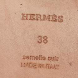 Pre Owned Hermes Metallic Silver Leather Omaha Flat Slide Sandals Size 38