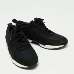 Hermes Navy Blue Suede And Leather Lace Up Sneakers Size 37