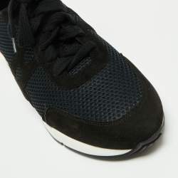 Hermes Navy Blue Suede And Leather Lace Up Sneakers Size 37
