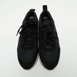 Hermes Navy Blue Suede And Leather Lace Up Sneakers Size 37