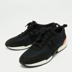 Hermes Navy Blue Suede And Leather Lace Up Sneakers Size 37