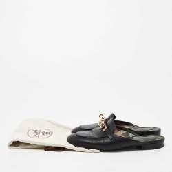 Pre Owned Hermes Black Leather Oz Mule Sandals Size 36.5