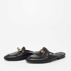 Pre Owned Hermes Black Leather Oz Mule Sandals Size 36.5