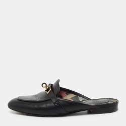 Pre Owned Hermes Black Leather Oz Mule Sandals Size 36.5