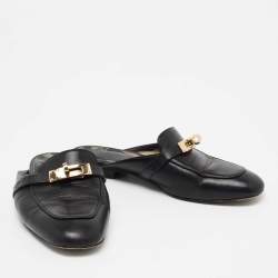 Pre Owned Hermes Black Leather Oz Mule Sandals Size 36.5