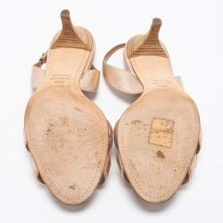 Pre Owned Hermes Metallic Bronze Leather Night Ankle Strap Sandals Size 38.5