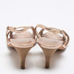 Pre Owned Hermes Metallic Bronze Leather Night Ankle Strap Sandals Size 38.5