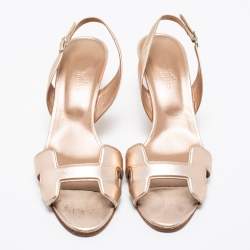Pre Owned Hermes Metallic Bronze Leather Night Ankle Strap Sandals Size 38.5