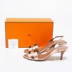 Pre Owned Hermes Metallic Bronze Leather Night Ankle Strap Sandals Size 38.5