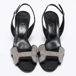 Hermes Black Suede Night Slingback Sandals Size 37